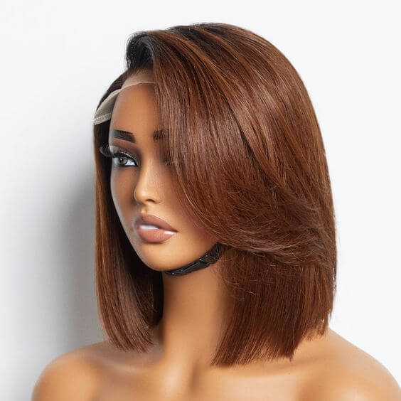 Reddish Brown Auburn Copper Color Human Hair Straight Short Bob Wig