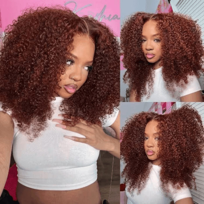 Reddish Brown Kinky Curly 6x4 Pre-Cut Breathable Cap Lace Front Human Hair Wig Easy to Wear