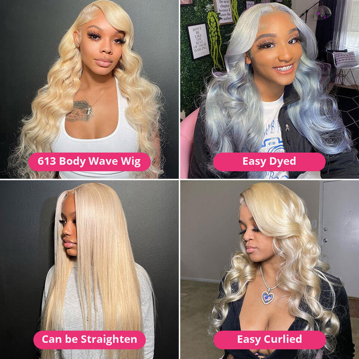 613 Blonde Body Wave 13x4 13x6 Transparent Lace Front Human Hair Frontal Wigs 180% Density