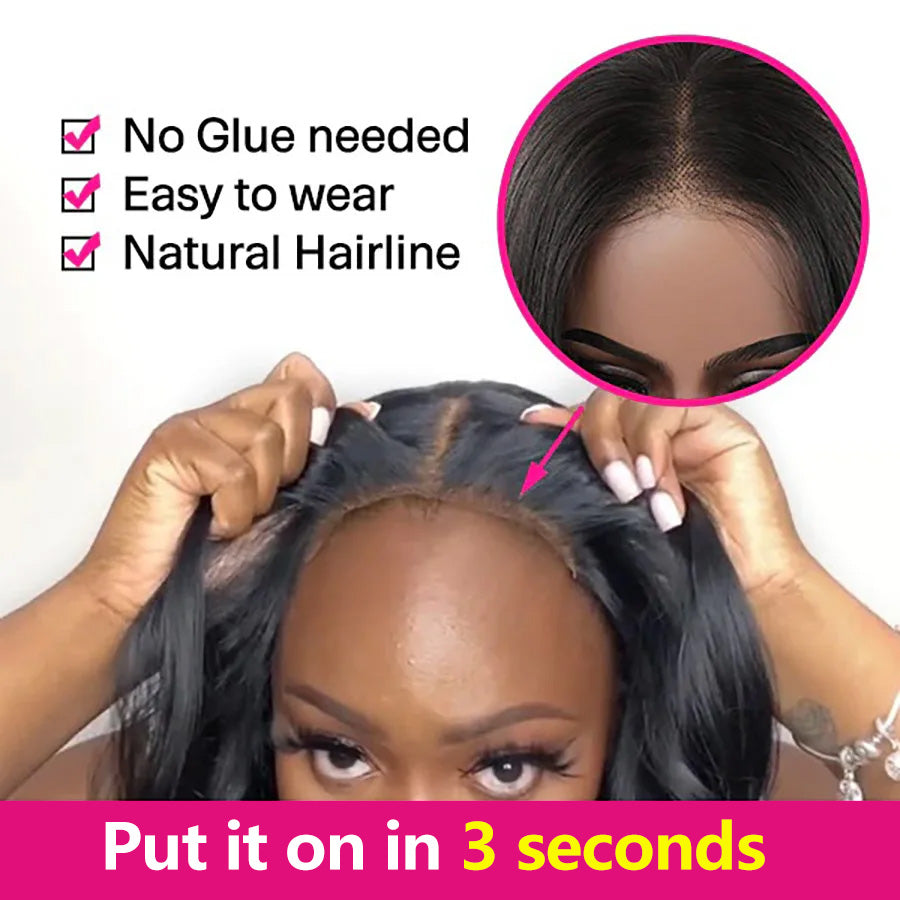 Water Wave 4x6 Wear & Go Short Bob Wig Human Hair Glueless Pre-Cut Air Lace Wig