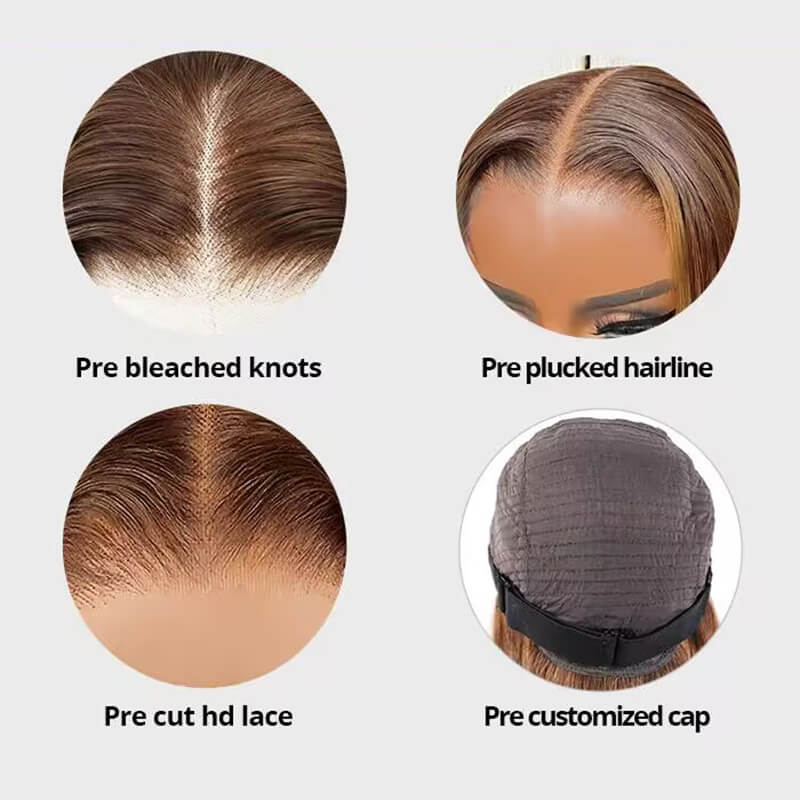 Ready To Wear Pre-Cut 4x6 Highlight Piano Color Straight Glueless Bob Wig with Pre Plucked Hairline & Bleached Knots