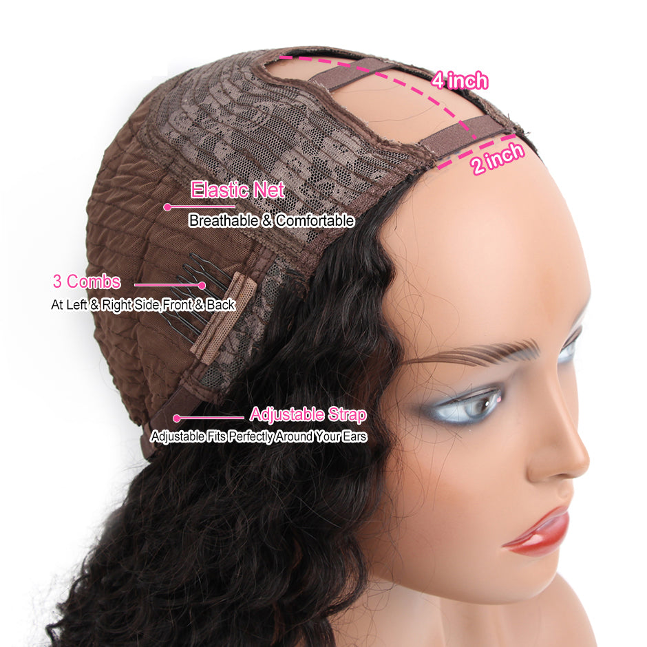 Straight U Part Natural Brazilian Human Hair Long Wigs Non Lace For Black Women