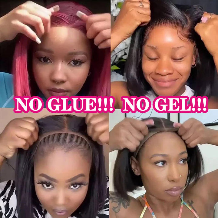 Wear&Go Glueless Pre Cut Lace Straight 4x6 Air Wig Lace Bob Human Hair Wig Bleached-Knots