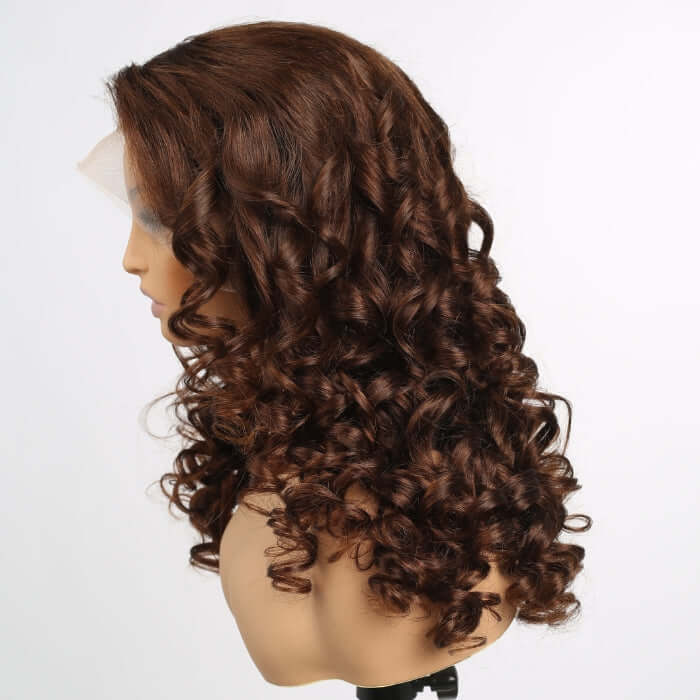 Spiral Curly #4 Dark Brown Pre-plucked Natural Hairline Glueless Human Hair Wig