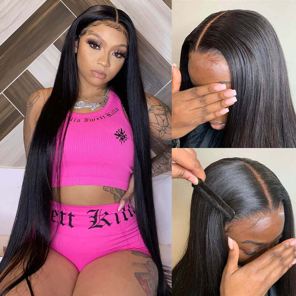 Super Sale $109=22" Straight 13x4 Lace Front Human Hair Wigs 150% Density
