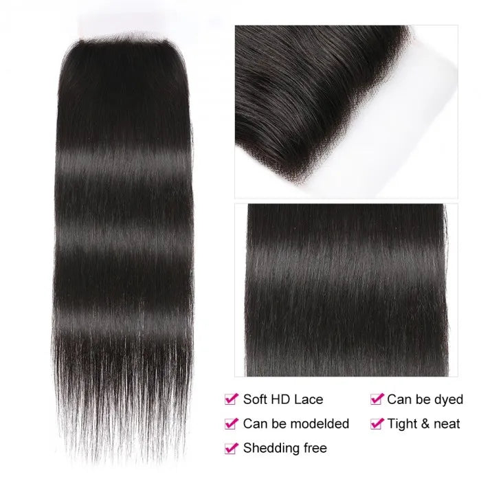 Straight 5x5 HD Lace Closure Free Part Pre Plucked with Baby Hair