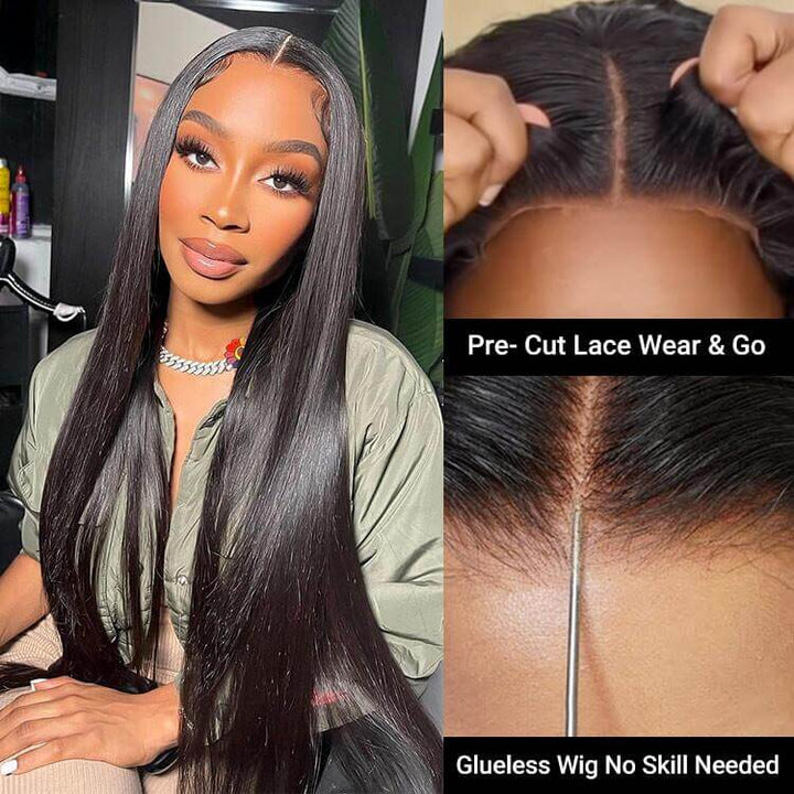 Straight Wear&Go Pre Cut Lace Closure Wig with Pre Plucked Hairline HD Lace Glueless Wigs
