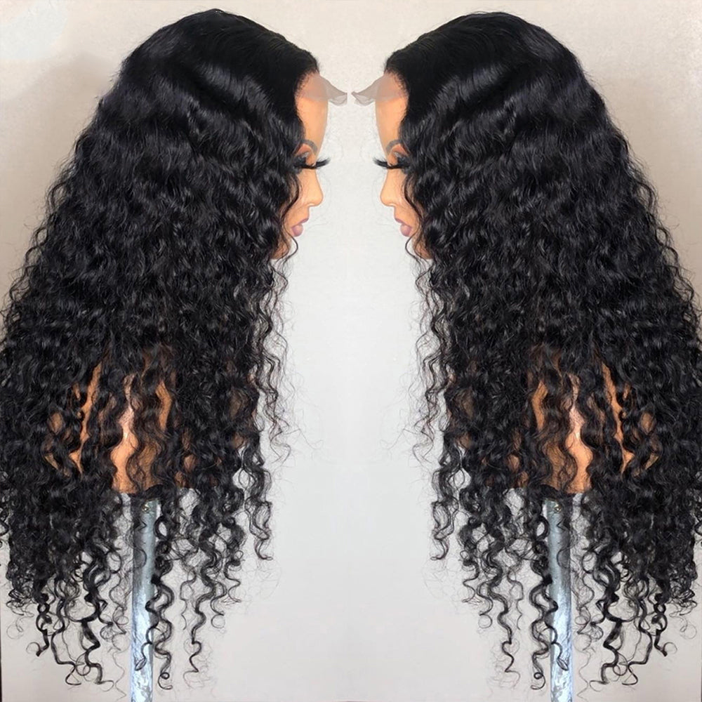 Super vente 74 $ = 16 pouces Deep Wave 4X4 Lace Closure Wig Glueless Human Hair Wig