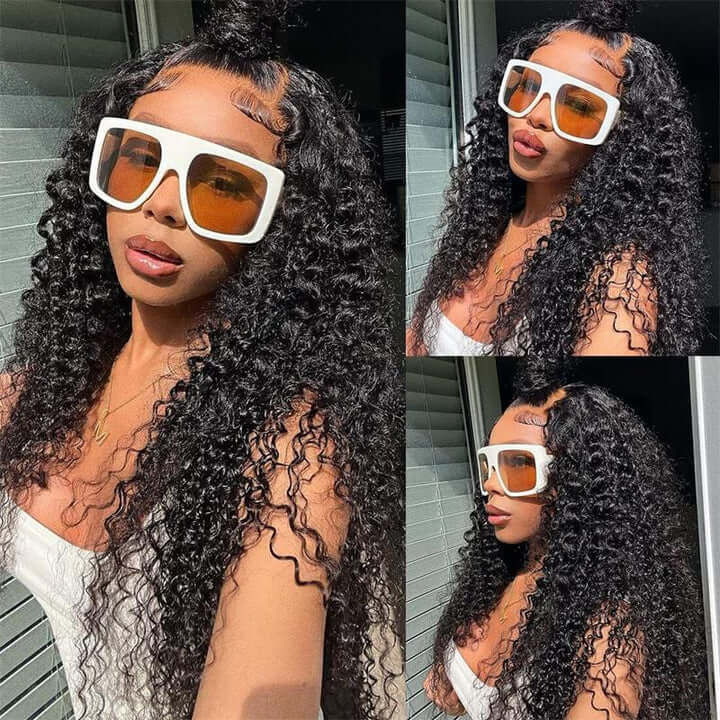 Super Sale $119 20" Kinky Curly 13X4 Lace Frontal Human Hair Wig 150% Density