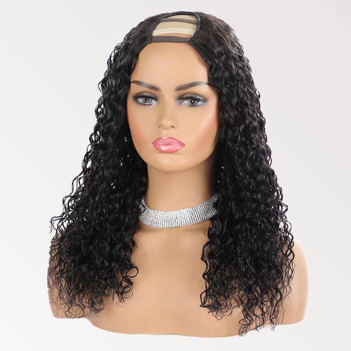 U Part Wig Human Hair Glueless Jerry Curly No Sew In No Gel NO Leave Out Beginner Friendly