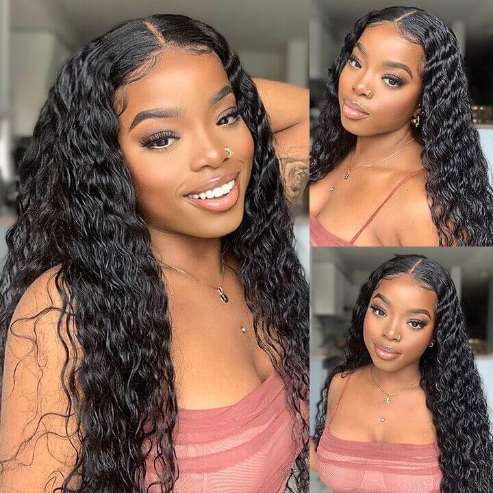 Water Wave 5x5 Glueless Lace Wigs Human Hair Pre Plucked Closure Wigs