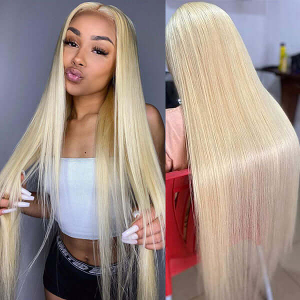613 Blonde Ready To Wear Glueless 4*4 5*5 Transparent Lace Closure Straight Wig Pre-plucked