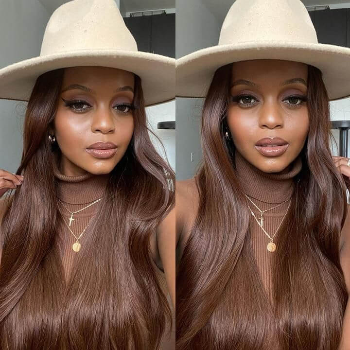 #4 Chestnut Brown Colored Lace Front Human Hair Wigs Glueless 5x5 Lace Wig
