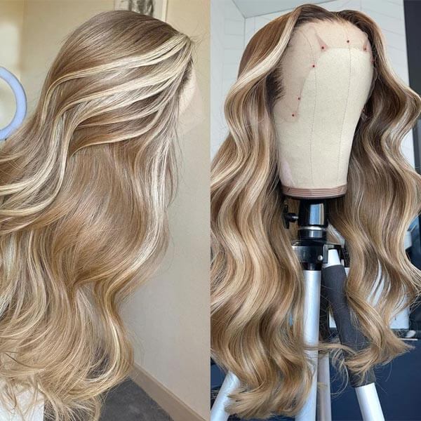 Wear go Blonde Balayage On Brown Body Wave Wigs HD Transparent Lace Human Hair Wig