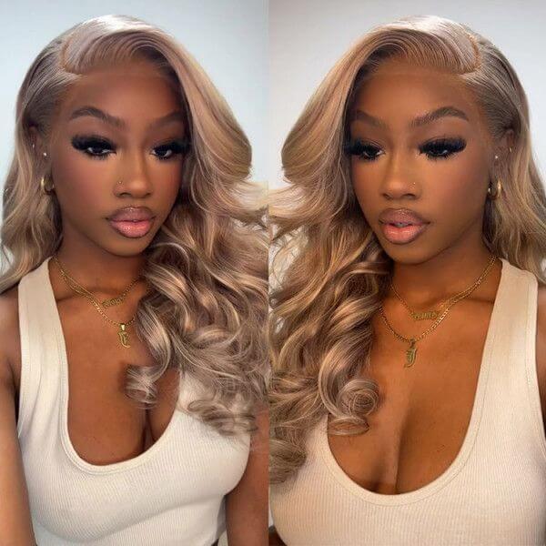 Wear go Blonde Balayage On Brown Body Wave Wigs HD Transparent Lace Human Hair Wig