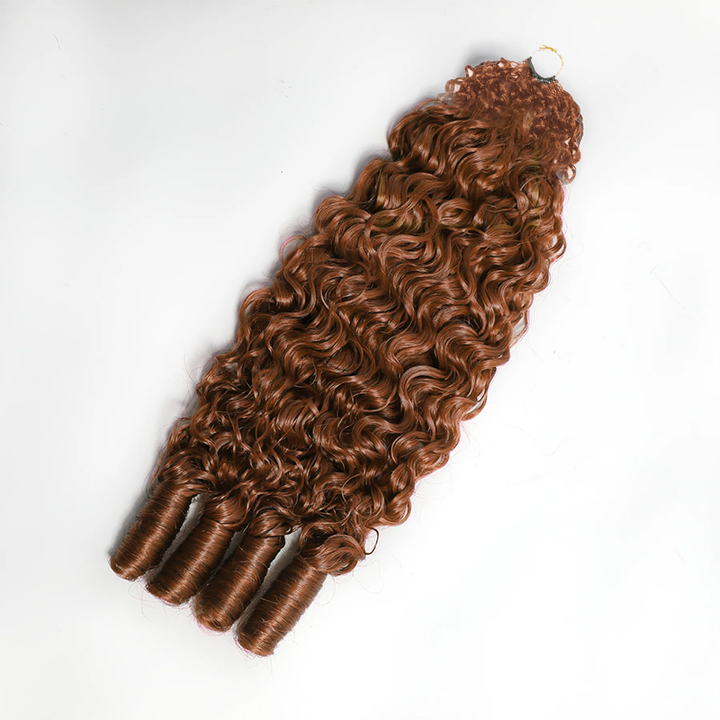 Bling Hair New In Color #30 Light Auburn Burmese Curly Crochet Human Hair for Miracle Knots Plush Texture Time-Saving Wear[No Code Needed]