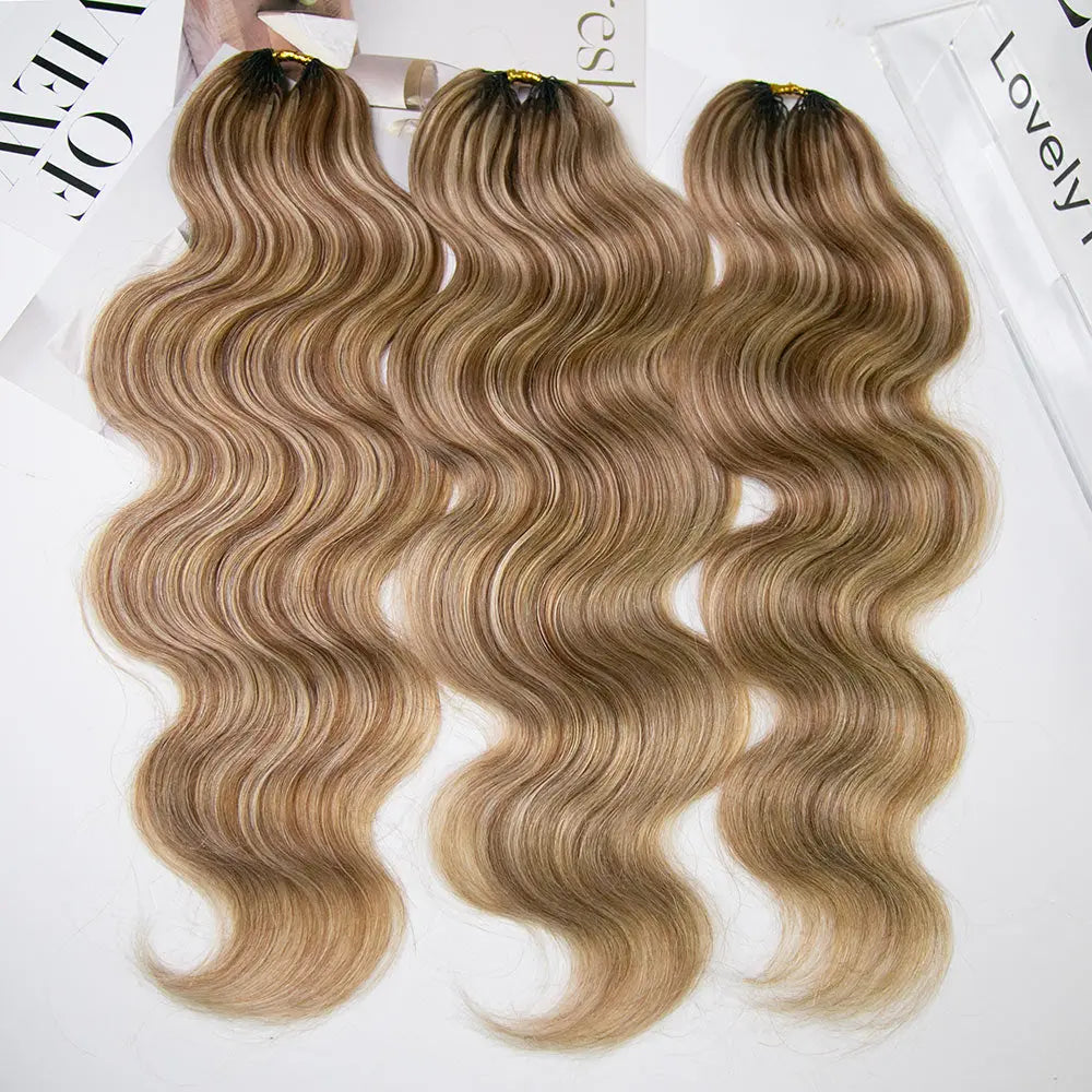 New Lightweight Blend #27/30/613 Mixed Color Body Wave Feather Crochet Human Hair Extensions In Bling Hair