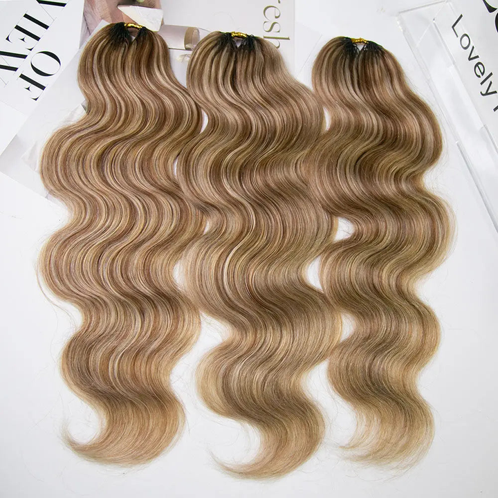 New Lightweight Blend #27/30/613 Mixed Color Body Wave Feather Crochet Human Hair Extensions In Bling Hair