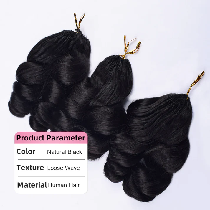 Bling Hair New In Loose Wave Crochet Hair Natural Black Human Hair Extensions[No Code Needed]
