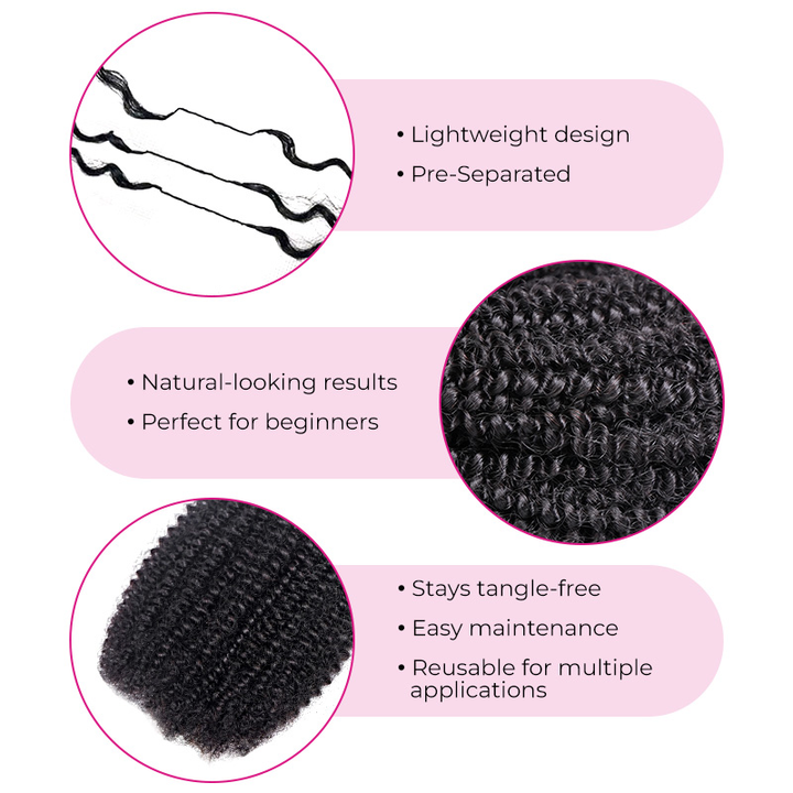 Bling Hair New In Afro Curly Crochet Human Hair for Miracle Knots, Boho Braid Ready – Time-Saving Pre-Separated Strands[No Code Needed]