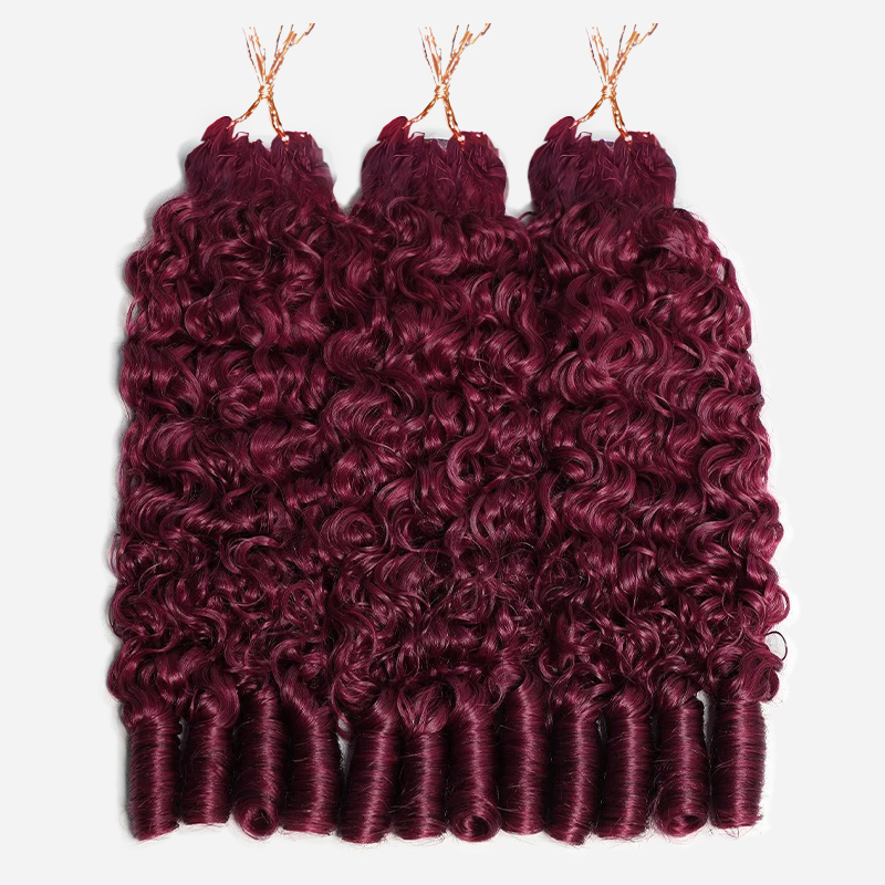 Bling Hair New In 99J Burgundy Burmese Curly Crochet Human Hair for Miracle Knots Plush Texture Time-Saving Wear[No Code Needed]
