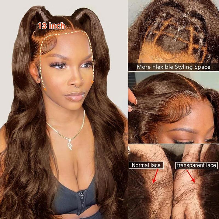 Bling Hair Brown Lace Front Human Hair Wigs Color #4 Body Wave 13x4 13x6 Lace Frontal Wig 180% Density