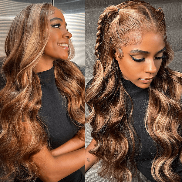 Honey Blonde Piano Highlights Color Hair Straight Colored Wigs