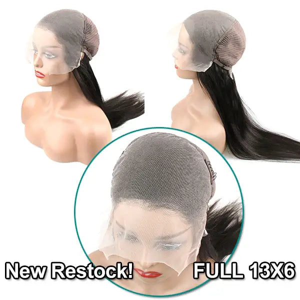 Long Straight 13x6 Lace Frontal Wig Natural Black Human Hair Wigs Free Part