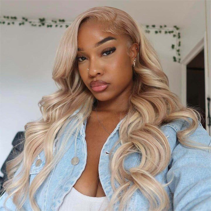 Perfect Flawless Ash Blonde Straight Highlight Glueless Lace Frontal Human Hair Wigs BlingHair