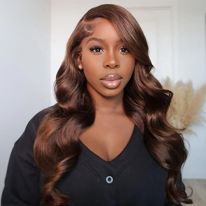 Bling Hair Brown Colored Human Hair 13x4 13x6 Lace Frontal Wig Body Wave Ready to Wear Glueless 6x4 Pre-Cut Lace Closure Wig #4