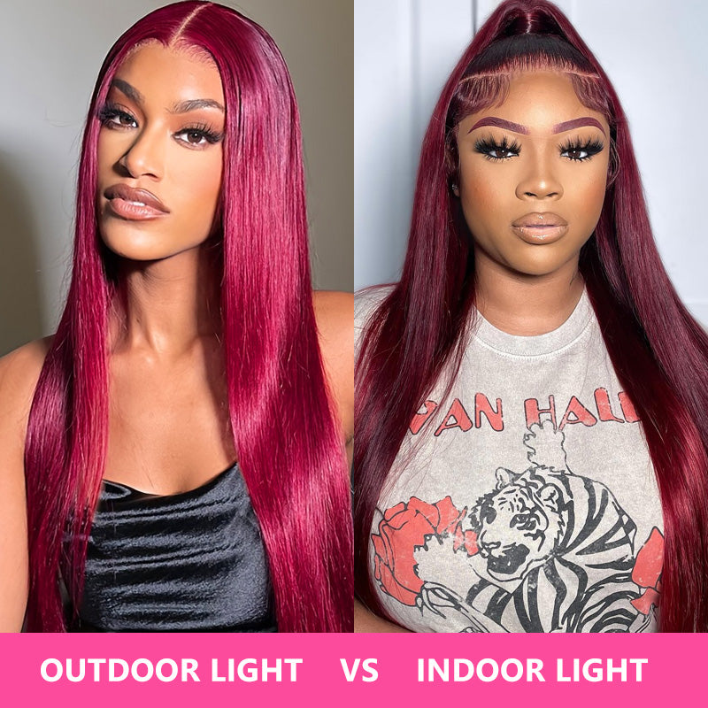 Bling Hair Burgundy Straight Lace Front Human Hair Wigs 99J Color Wear and Go Glueless 5x5 Lace Closure Wig