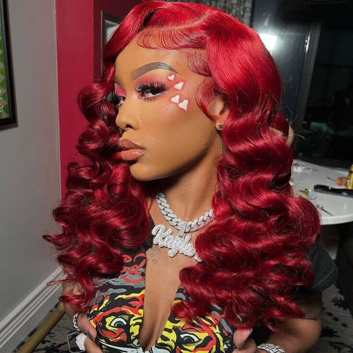 Burgundy Lace Front Wig 99J Red Wand Curly Human Hair Wigs Colored HD Transparent Preplucked Red Wine Hair Wig