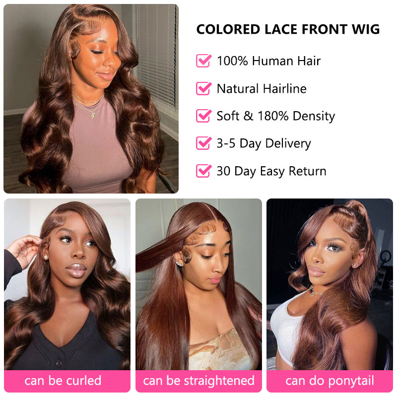Bling Hair Brown Lace Front Human Hair Wigs Color #4 Body Wave 13x4 13x6 Lace Frontal Wig 180% Density