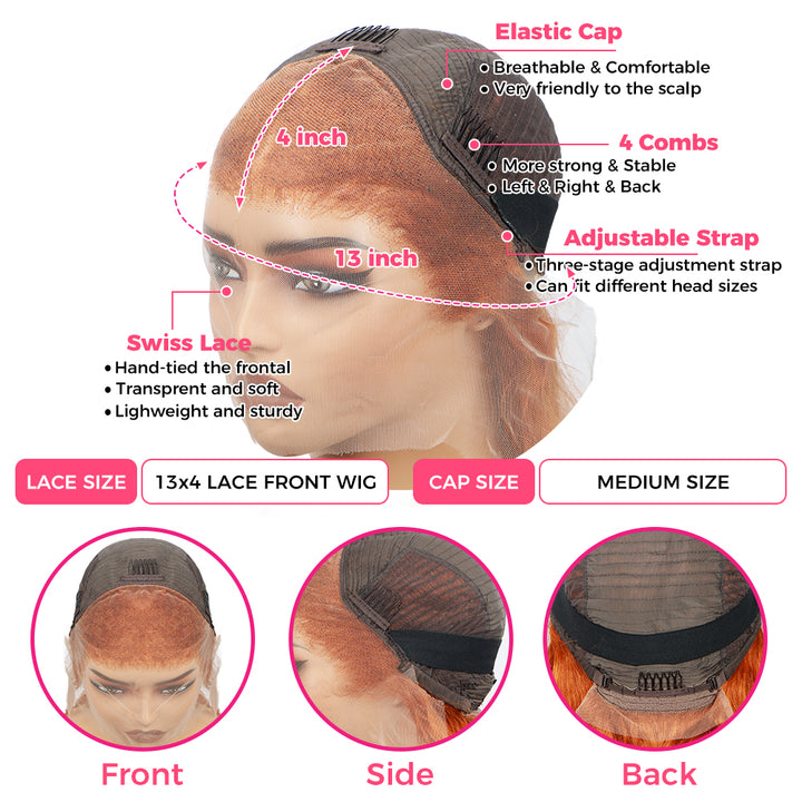 Ginger Orange Kinky Curly Colored Lace Front Human Hair Wigs