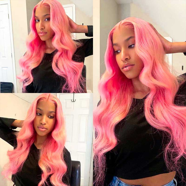 Pink Wig Body Wave Virgin Human Hair Wigs Colored Transparent Lace Front Wig Ideas