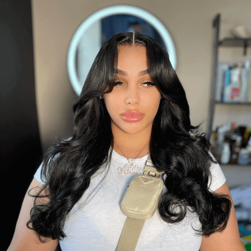 Curtain Bangs Human Hair Wig 250 Density 13X4 Lace Frontal Body Wave Wavy Wigs