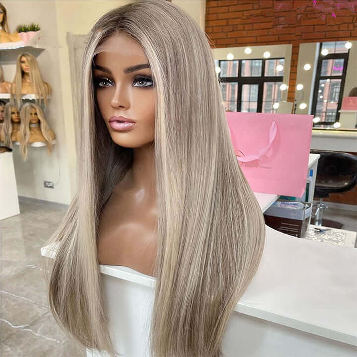 Balayage Highlight Brown Mix Blonde 613 Straight 13x4 Lace Front Wig Glueless 4x4 Lace Human Hair Wig