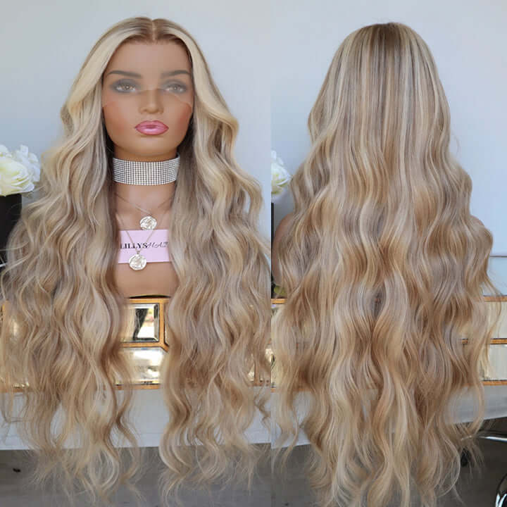 Highlight Brown Mix Blonde 613 Hair Body Wave 13x4 Lace Front Wig 4x4 Lace Closure Human Hair Wig