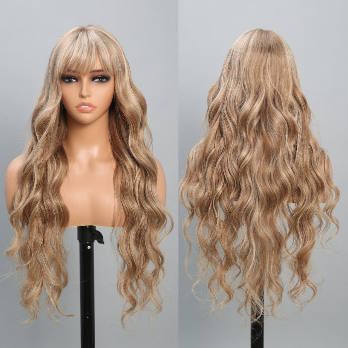 613 Highlights Wigs With Bangs Straight/Body Wave Glueless Human Hair Wigs