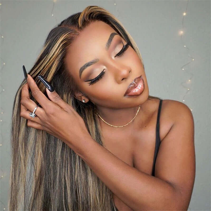 Balayage Highlights Straight Human Hair P1B/27 Pre-Plucked Wig For Woman