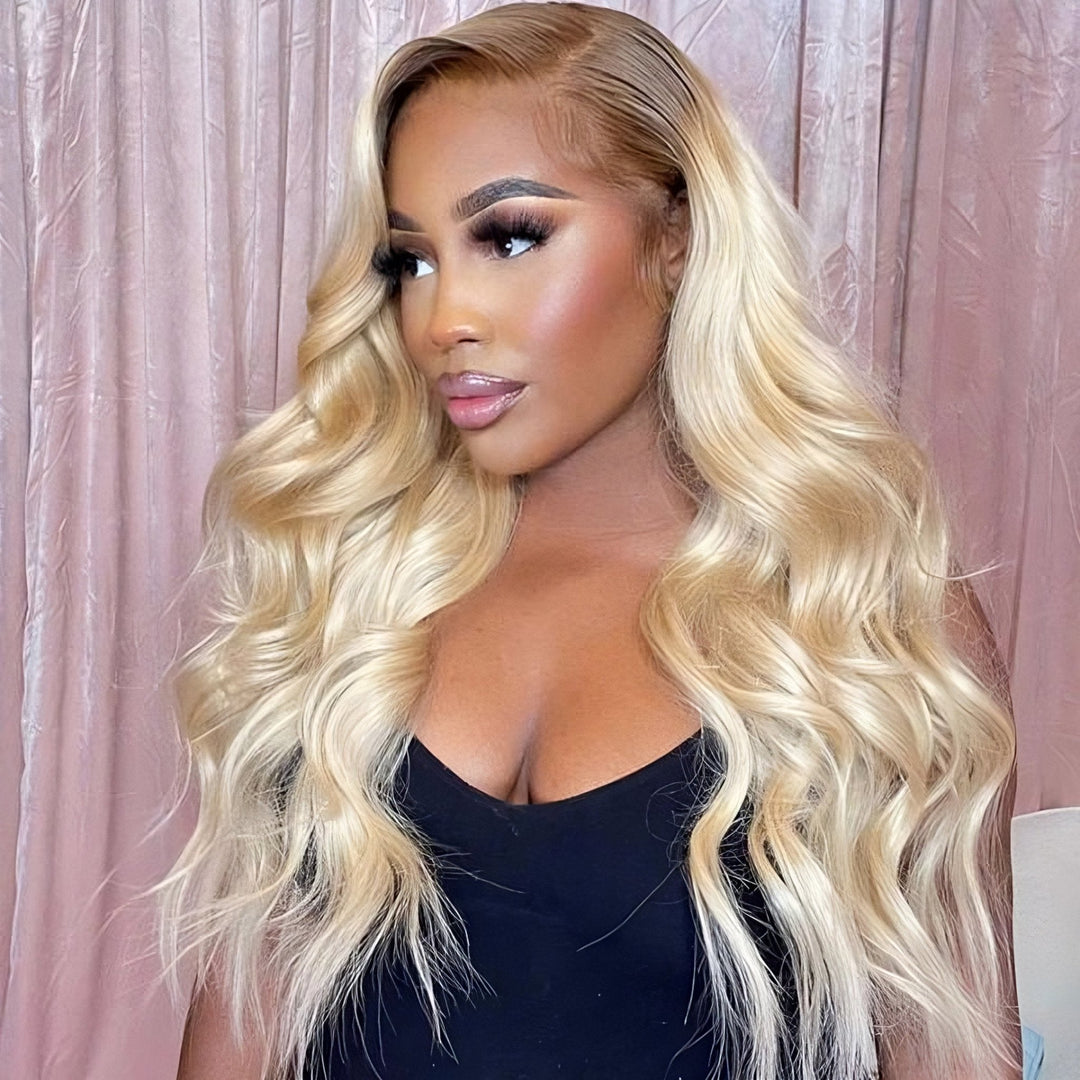 Body Wave Brown Roots 613 Blonde 13x4 Lace Front Human Hair Wig