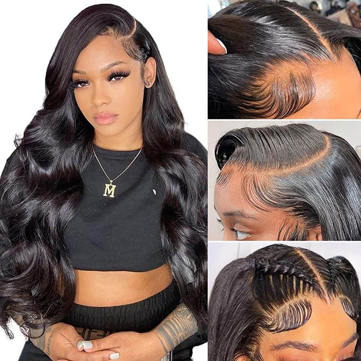 16-40 Inch Body Wave Free Part 13x6 Full Lace Frontal Human Hair Wig Natural Color