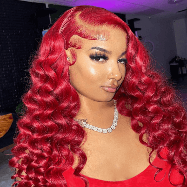 Burgundy Lace Front Wig 99J Red Wand Curly Human Hair Wigs Colored HD Transparent Preplucked Red Wine Hair Wig