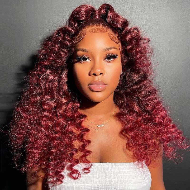 Burgundy Loose Deep Wave Lace Front Wig 99j Red Colore Hair Glueless Undetectable Hair Wig