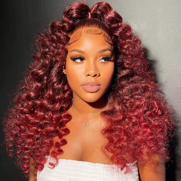 Burgundy Loose Deep Wave Lace Front Wig 99j Red Colore Hair Glueless Undetectable Hair Wig