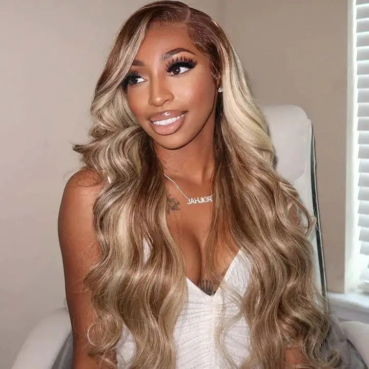 Customized Blonde Balayage on Brown Hair Transparent 13x4 &13x6 Lace Frontal Wig