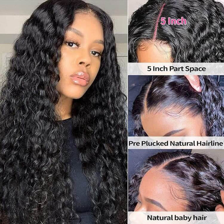 Deep Wave 5x5 Lace Closure Human Hair Wig Pre Plucked Brazilian Remy Hair