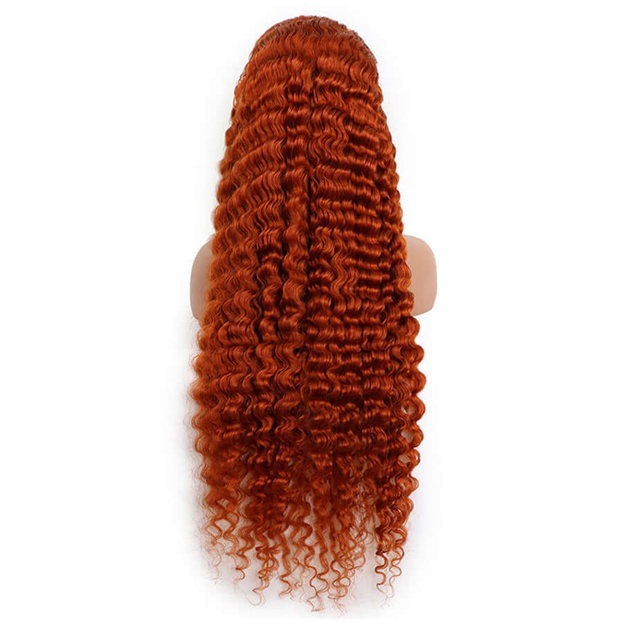 Ginger Orange Deep Wave Human Hair Lace Front Wig Pre Colored Wigs