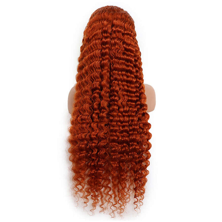 Ginger Orange Deep Wave Human Hair Lace Front Wig Pre Colored Wigs