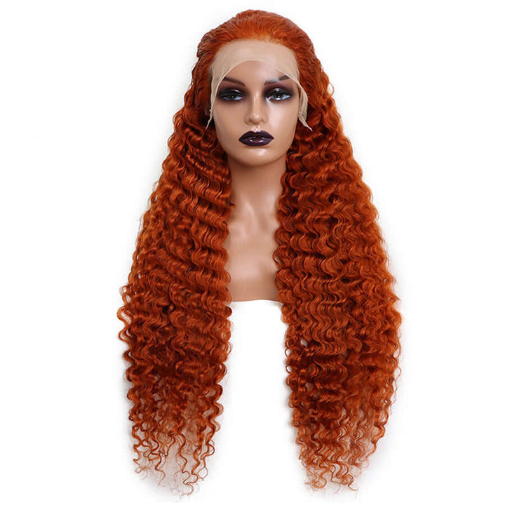 Ginger Orange Deep Wave Human Hair Lace Front Wig Pre Colored Wigs